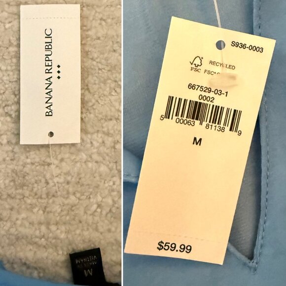 Banana Republic Top Size M Blue Long Sleeve Tie Neck Blouse Soft Office Vibes - Picture 7 of 8